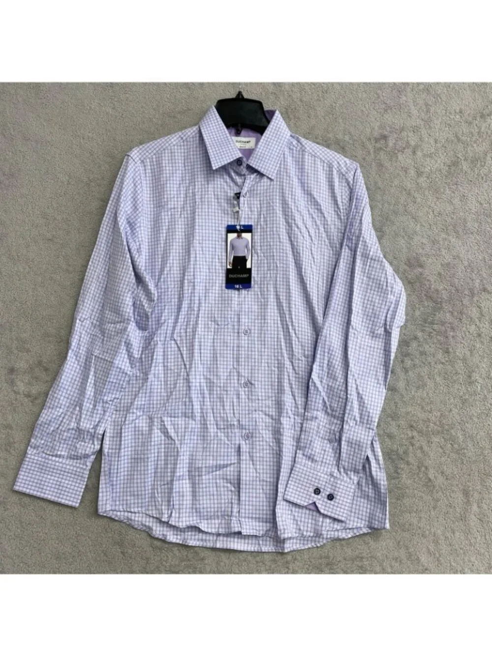 NWT Duchamp Men's L Slim Fit Lavender Checkered Button-Up Dress Shirt J2000